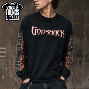 Godsmack Flame Guitar Long Sleeve Tee For The Rise of Rock Tour 2026 Long Sleeve Navy T-Shirt