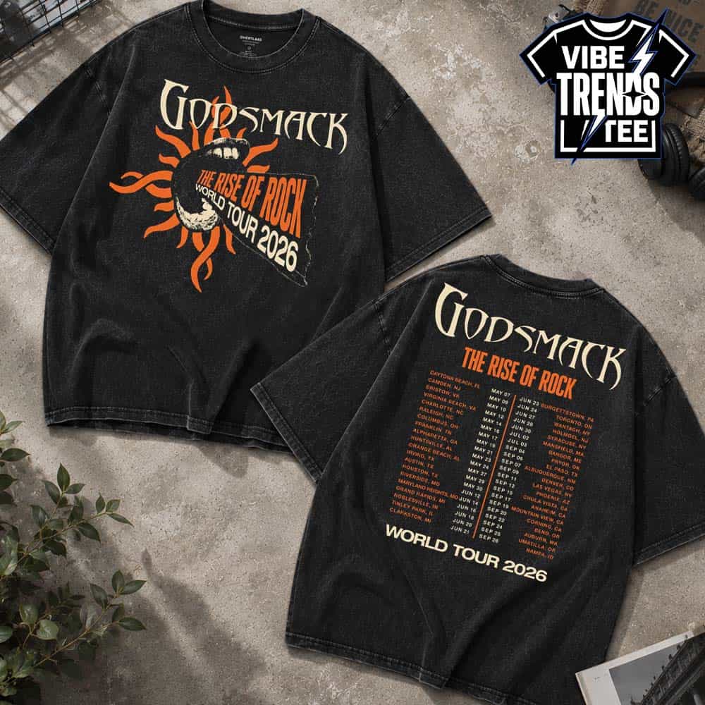Godsmack The Rise Of Rock Admat ITIN Tee For The Rise of Rock Tour 2026 Black Washed T-Shirt Godsmack The Rise Of Rock Admat ITIN Tee For The Rise of Rock Tour 2026 Black Washed T-Shirt