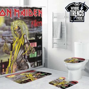 Iron Maiden Killers 1981 Early Era Heavy Metal Art Bathroom Mat Set With Shower Curtain