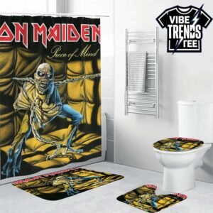 Iron Maiden Piece of Mind Album 1983 Classic Heavy Metal Masterpiece Bathroom Mat Set With Shower Curtain