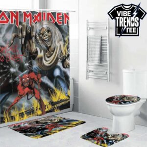 Iron Maiden The Number of the Beast Album Rock Music Fans Gift Bathroom Mat Set With Shower Curtain