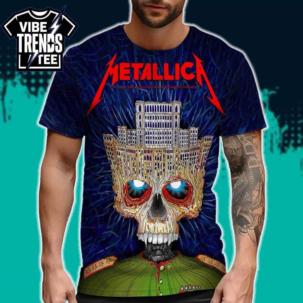 Metallica Bucharest 2026 Venue Poster Palace of the Parliament Skull For May 13 2026 At Arena Nationala M72 Bucharest Romania All Over Print Shirt Metallica Bucharest 2026 Venue Poster Palace of the Parliament Skull For May 13 2026 At Arena Nationala M72 Bucharest Romania All Over Print Shirt