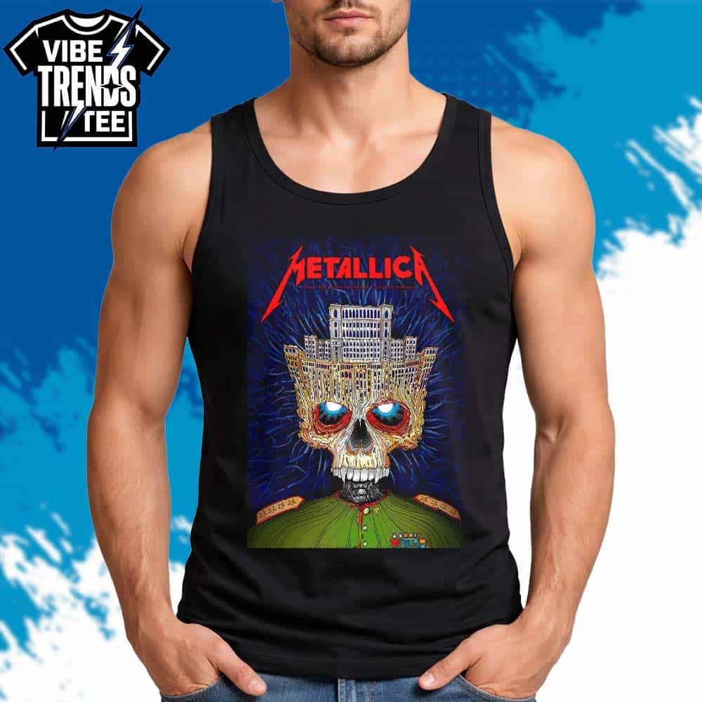 Metallica Bucharest 2026 Venue Poster Palace of the Parliament Skull For May 13 2026 At Arena Nationala M72 Bucharest Romania Short T-Shirt Metallica Bucharest 2026 Venue Poster Palace of the Parliament Skull For May 13 2026 At Arena Nationala M72 Bucharest Romania Short T-Shirt
