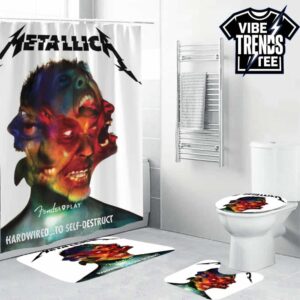 Metallica Hardwired to Self-Destruct Album Multi-Layered Glitch Art Bathroom Mat Set With Shower Curtain