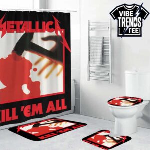 Metallica Kill Em All Vintage Thrash Metal Album 1983 Art Bathroom Mat Set With Shower Curtain
