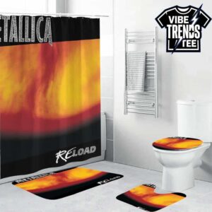Metallica Reload Album Gritty Fire-Style Hard Rock Bathroom Mat Set With Shower Curtain