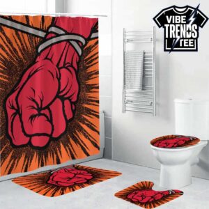 Metallica St Anger Album Raw Industrial Fist Graphic Rugged Decor Bathroom Mat Set With Shower Curtain