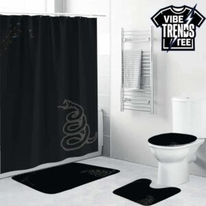 Metallica The Black Album Sleek Minimalist Snake Design Bathroom Mat Set With Shower Curtain