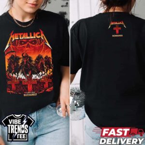 Pop-Up M72 Bucharest 2026 Tee By Maxx242 Metallica In Romania On May 13 2026 At Arena Nationala Two Sided Black T-Shirt