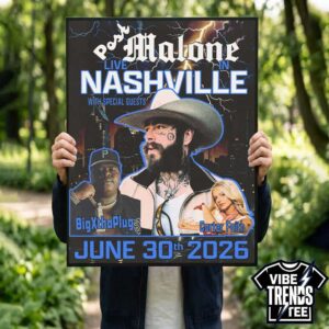 Post Malone Live Nashville TN 2026 Poster Concert With Carter Faith And BigXthaPlug On June 30th 2026 Premium Poster Canvas