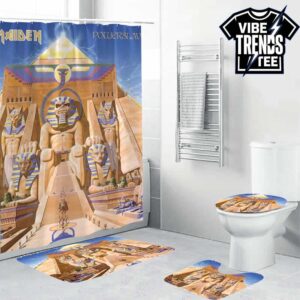 Powerslave Iron Maiden Legendary Album Cover Graphic Bathroom Mat Set With Shower Curtain