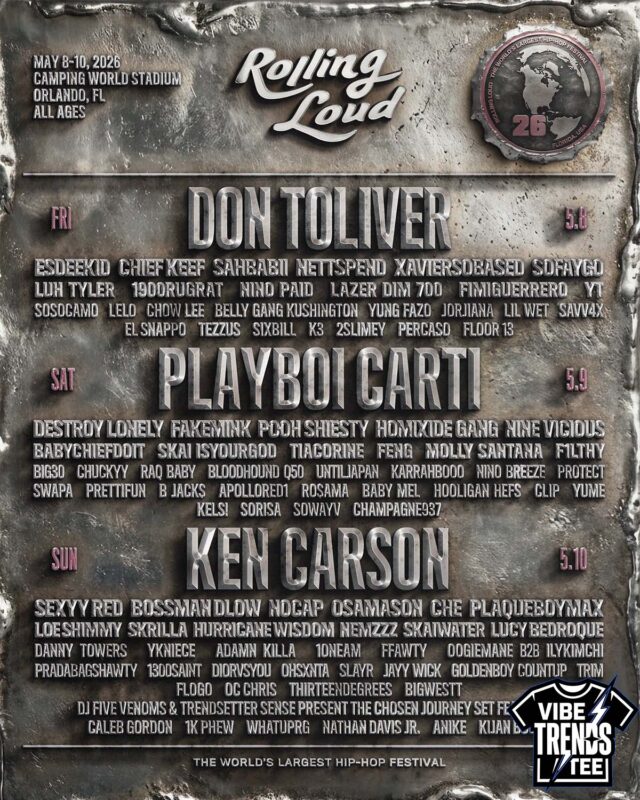 Rolling Loud Festival 2026 Headliners Playboi Carti, Don Toliver, and Ken Carson For May 8–10 In Orlando, FL